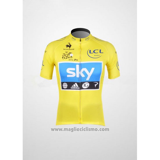2012 Abbigliamento Ciclismo Sky Lider Celeste e Giallo Manica Corta e Salopette
